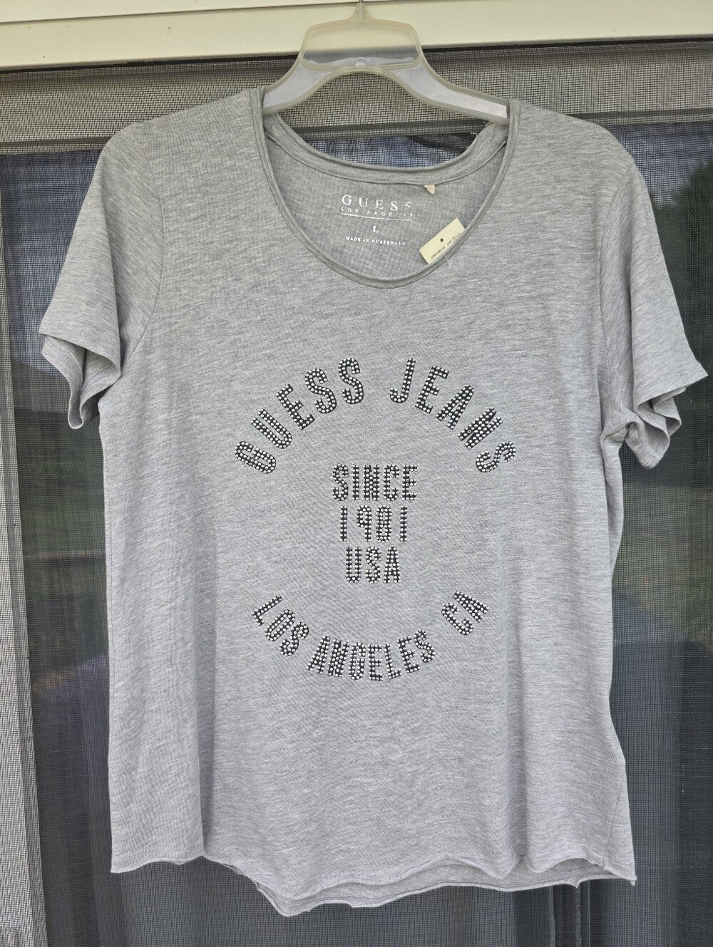 NWT Guess Gray Studded Logo Tee L